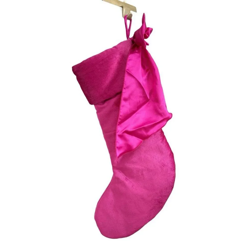 Anthropologie PINK Velvet Bow Stocking  Christmas Holiday Plush Luxury Brand NEW